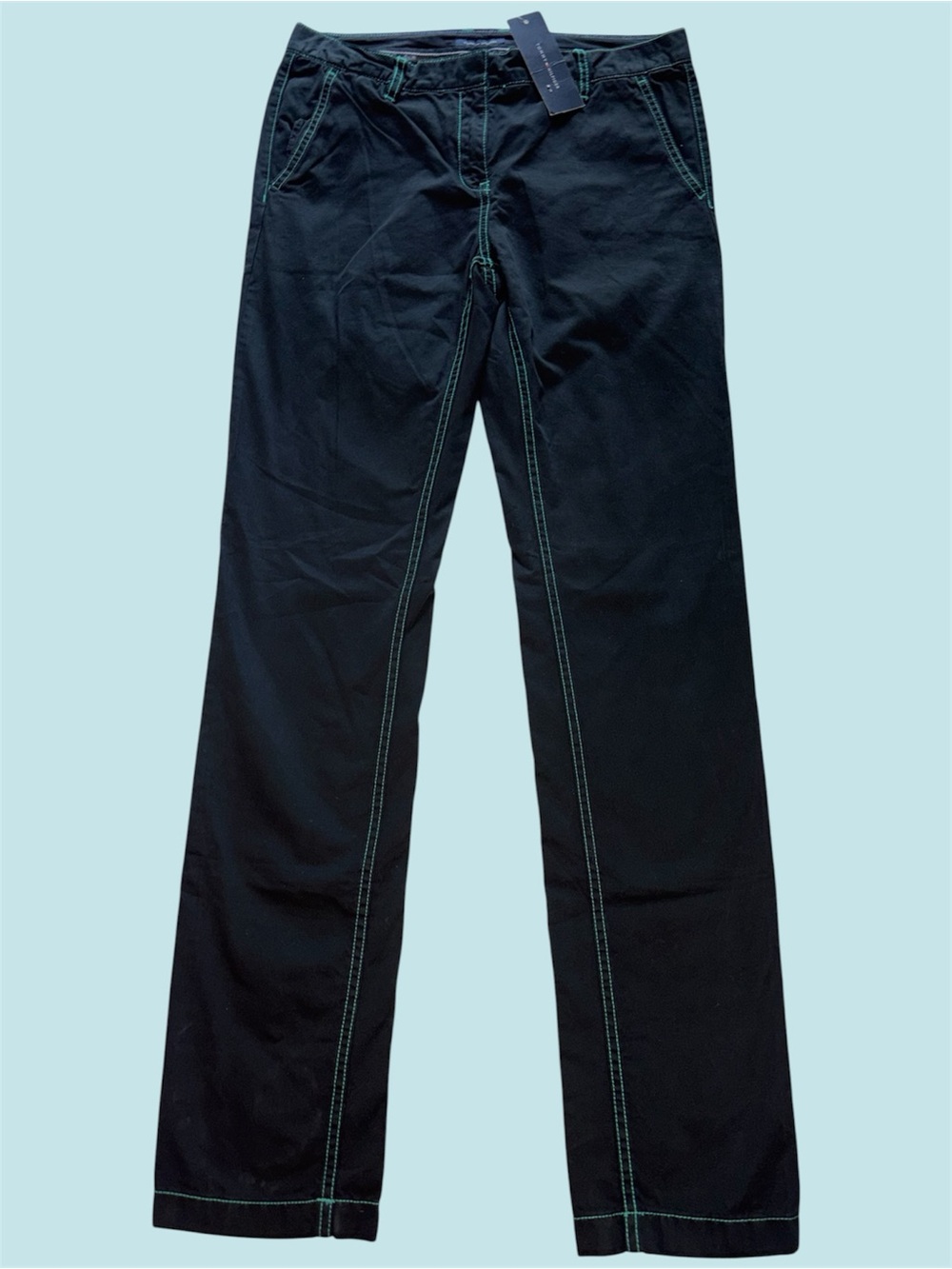 Tommy Hilfiger Donna Black Pants with Teal Contrast Stitching